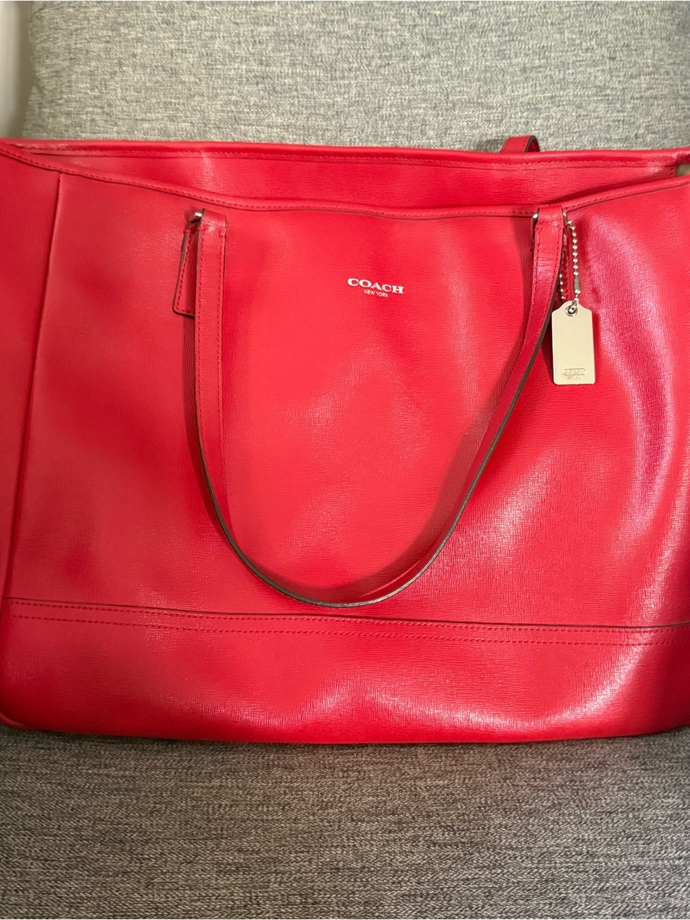 Coach Bright Red Leather Tote with Hang Tag